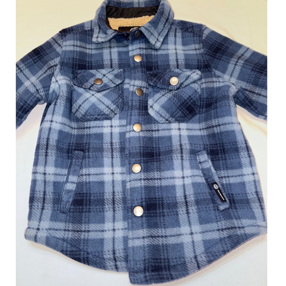Weatherproof Kids Blue Plaid Sherpa Lined Fleece Shirt Jacket Shacket 4/5